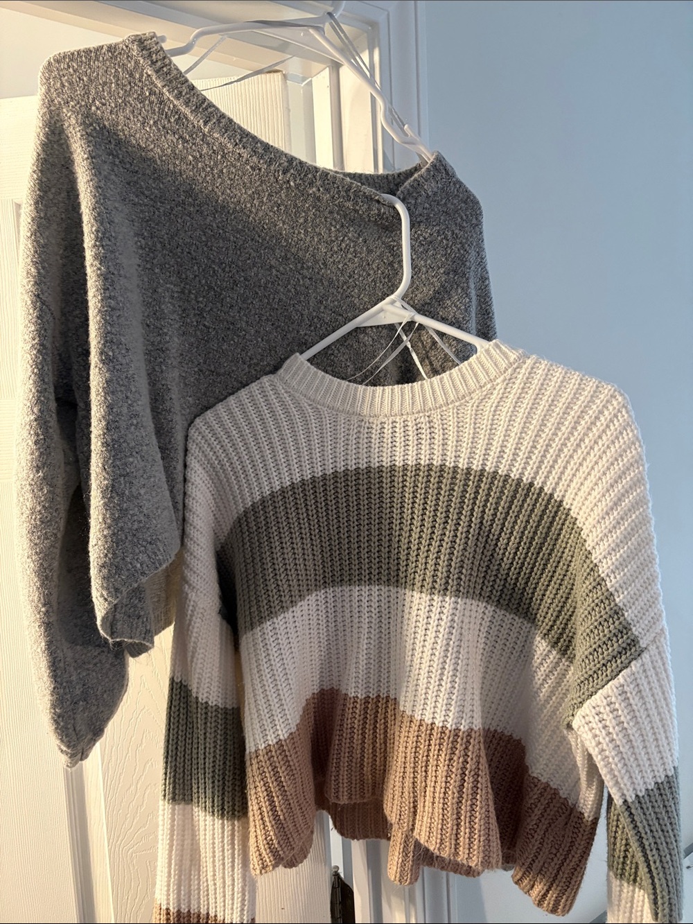Grey & Neutral Striped Knit Sweater - Women, cropped